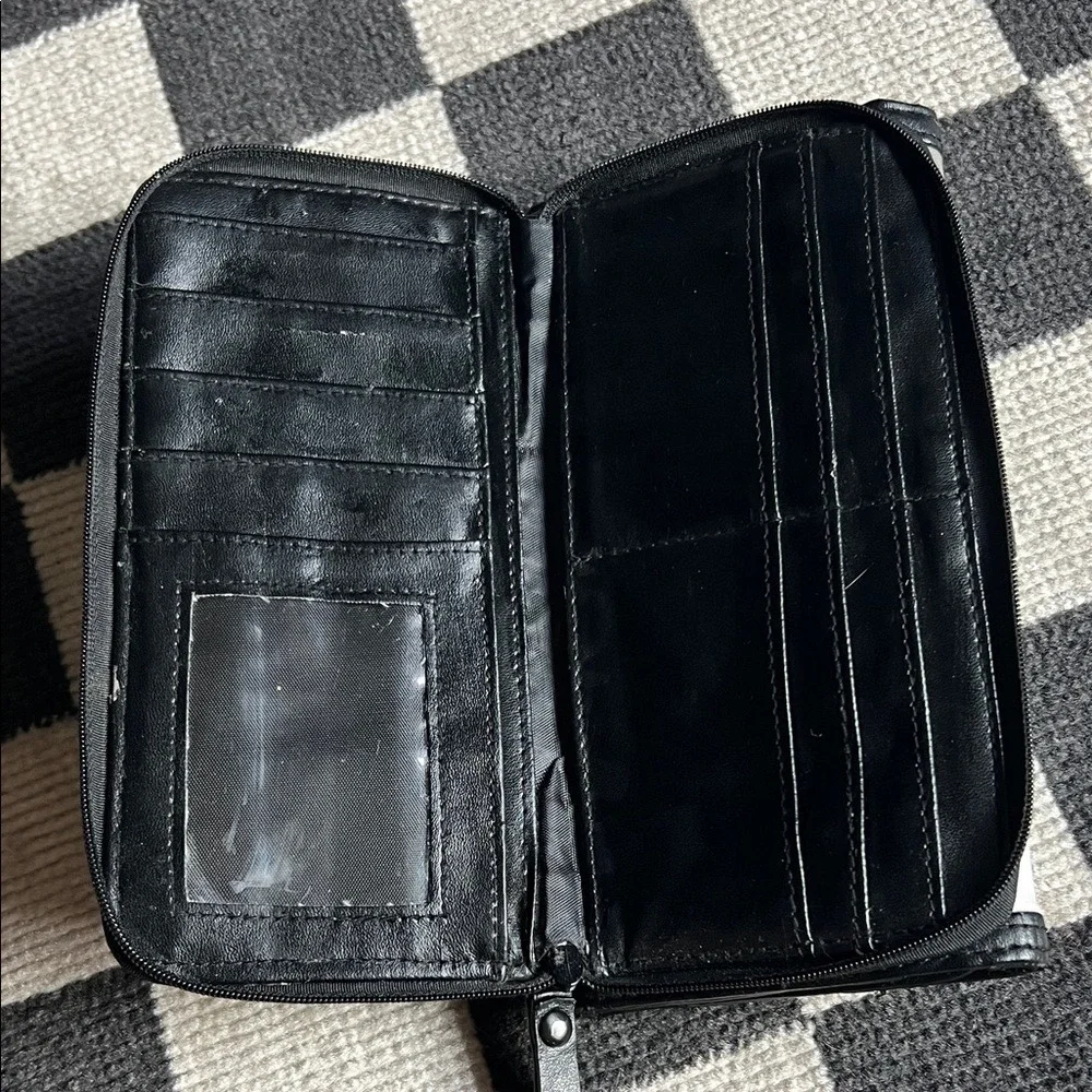 Plaid Wallet Clutch Organizer Zip Around Checkbook Holder Black Teal‎ Gray